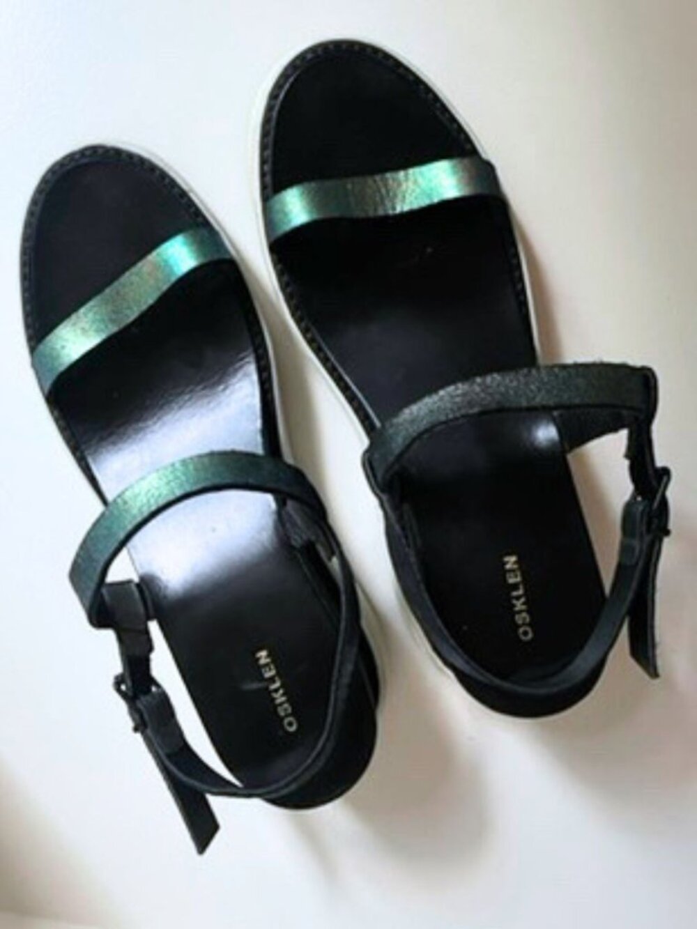 🩴 Osklen Iridescent Leather Strappy Platform Sandals, Size US:9/EUR:40